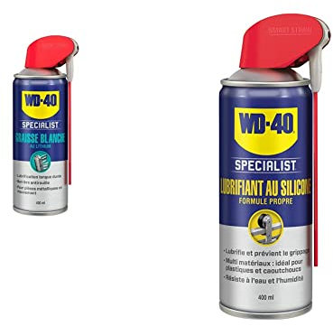 WD-40 Specialist Graisse Blanche Au Lithium Spray Double Position Formule Blanche Et Épaisse Résiste À L'Eau Et A La Chaleur 400 ML & WD-40 Specialist Lubrifiant Au Silicone 400Ml