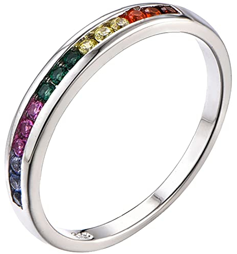YL Damen Ewigkeitsring 925 Sterling Silber Schliff Bunt Zirkonia Jahrestag Verlobungsring(Größe 54）