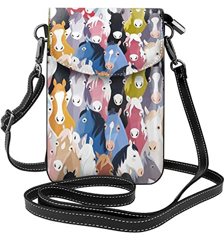 AABSTBFM Bunte Cartoon-Pferde bedruckte Damen-Umhängetasche, Handytasche, PU-Ledergeldbörse, Bunte Cartoon-Pferde., Einheitsgröße