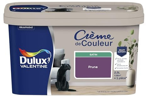 Dulux Valentine Crème de Couleur - Peinture multi-supports intérieure - Satin Prune 2,5 L