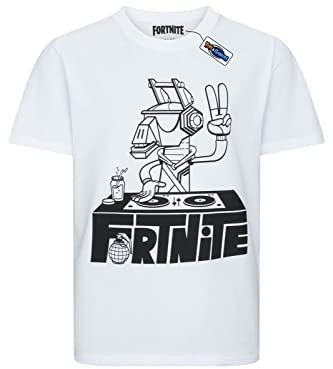 Fortnite Spielzeug & Gamer | DJ Alpaka | Weiß | Kurzarm | Unisex Kinder | Crew | Gaming-Baumwoll-T-Shirt Größen 10–16 Jahre, weiß, 10-16 Years