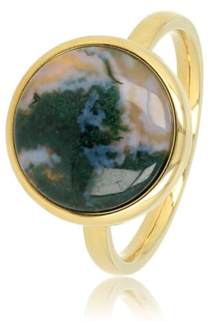My Bendel Ring Gold mit Moosachat-Edelstein- Stylischer Ringe für Damen mit echtem Edelstein - Bleibt schön und Verfärbt nicht - Stapeln Ringe - mit Luxuriösen Geschenkverpackung