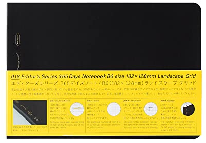 Nitoms STALOGY Notizbuch, B6, kariert, 365 Tage Notizbuch, Querformat, horizontal, schwarz S4178