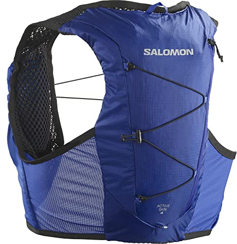 Salomon Active Skin 4 No Flasks Gilet d'hydratation Trail running Randonnée Vélo unisexe, Compatible avec gourdes souples (non incluses), Fit précis, Facilité d’accès, Rangement optimisé, Bleu, L