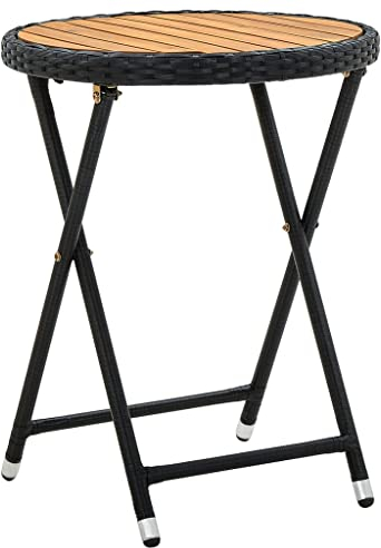 lvssiao Beistelltisch für den Garten, tragbarer Couchtisch aus Polyrattan und massivem Akazienholz, 60 cm, multifunktional, für Terrasse, Außenbereich, Balkon, Picknick