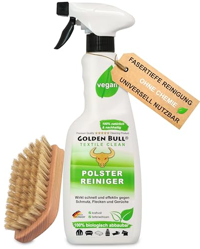 Golden Bull® Polsterreiniger Sofa, Couch & Auto 500ml inkl. Polsterbürste - Natürlicher Polster Reiniger gegen Geruch - Fleckenentferner für Polstermöbel und Autositze aus DE