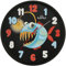 MPM Quality Design Kinder Wanduhr aus Kunststoff, Made in EU, Schwarz/Bunt, Motiv Fisch, Quarz-Uhrwerk, Moderne Wanddeko, Runde Kinder Uhr, ∅ 250 x 20 mm, für Kinderzimmer, Kindergarten, die Schule