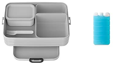 Mepal Brotdose Large 1500 ml Set mit Kühlakku | Bento Lunchbox mit Fächern & Gabel | für 4 Sandwiches oder 8 Brotscheiben | mikrowellengeeignet (ohne Deckel) | BPA-frei | Cool Grey