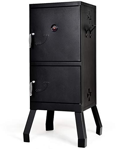 TANGZON Vertical Charcoal Smoker, 2-Layer BBQ Smoker Roaster with Built-in Thermostat, 8 Vents, Side Handles & 2 Charcoal Pots, Outdoor Barbecue Smoker Grill Oven for Camping Travel