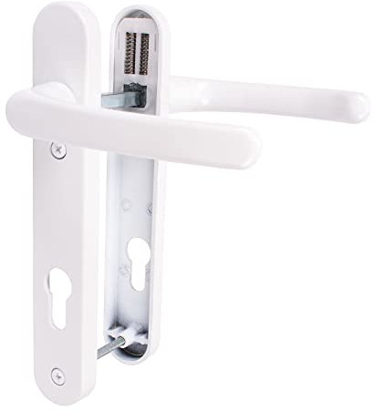 JCP PRO uPVC Door Handle Pair Set Sprung 92 PZ 92mm, Backplate 212mm x 34mm (122mm Screw Centres, White)