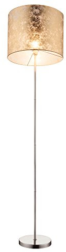 Globo Stehleuchte gold Deckenfluter Wohnzimmerlampe Stehlampe Beistellleuchte, Nickel matt Textil gold, 1xE27, DxH 40 x 160 cm