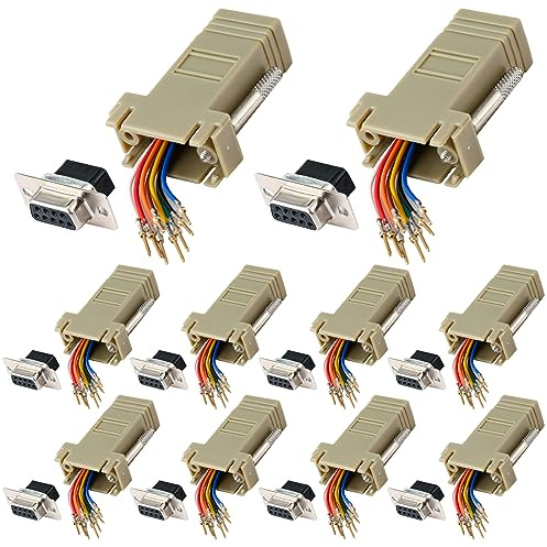 ANMBEST DB9 Ethernet-Adapter, 9-polige serielle Port-Buchse auf RJ45-Ethernet-LAN-Verlängerung, modularer Konverter, F/F, 10 Stück