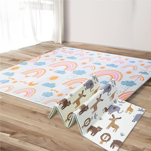 A&M Italia Tappeto Gioco Bambini Pieghevole 200x150cm con Borsa da Trasporto - Tappetino Gattonamento Neonato Sensoriale, Antiscivolo e Impermeabile