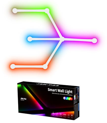 TOHETO RGB Wall Light, LED DIY Geometry Splicing Gaming Lights, Backlit Modular Wi-Fi Colour Changing Home Decor Lights Work with Alexa and Google Assistant for Game Room, Bedroom (6 Lines, White)