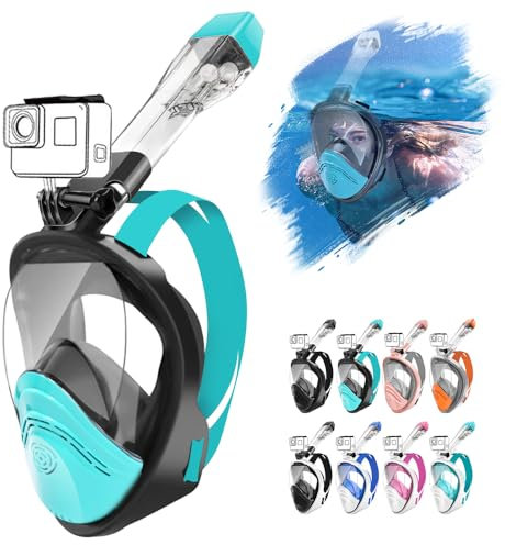 HINATAA Maschera Subacquea,Doppia Palla Galleggiante Maschera Snorkeling,180° Anti-Nebbia Leak Proof Maschera Facciale Integrale Snorkeling,Fotocamere Compatibili Bambini,Adulti (Nero Verde, S/M)