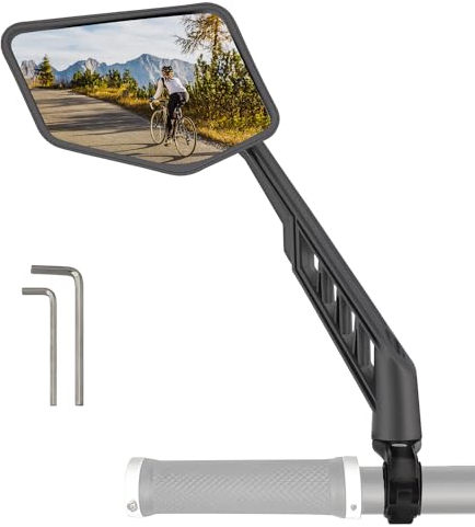 Arkham Rückspiegel HD Edelstahl, 360° Verstellbarer Fahrradspiegel für Lenker E-Bike, Geeignet für 21-22,2 mm Lenker, Links