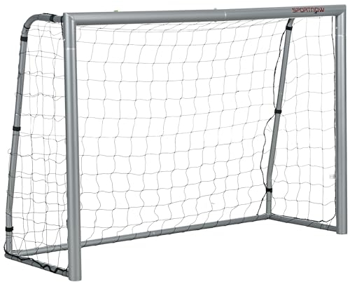 SPORTNOW Porta da Calcio 180x120x60 cm con Viti e Picchetti inclusi, Rete Calcio Grigia in PE e Metallo