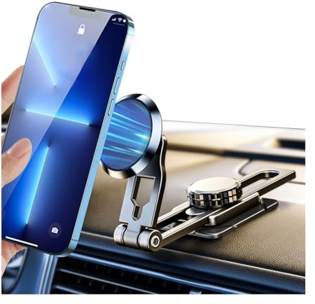 CGEAMDY Magnetische Auto Handyhalterung, Magnetische Handyhalter 360° Drehung, Autohalterung für Universal Armaturenbrett, Faltbare Aluminiumlegierung Arm Autohalterung