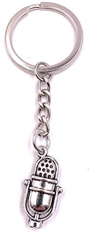 Onwomania Microphone Microphone Silver Studio Sound Keyring Metal Lucky Charm in Aluminium Gift Box, Ideal as a Gift, silver, One Size