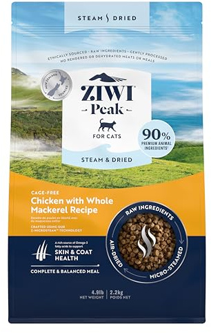 ZIWI Peak Steam & Getrocknetes Käfigfreies Huhn mit ganzer Makrele, 2,2 kg – Natürliches, proteinreiches Katzenfutter trocken, Rohe Alternative & getreidefreies komplettes Trockenfutter für Katzen