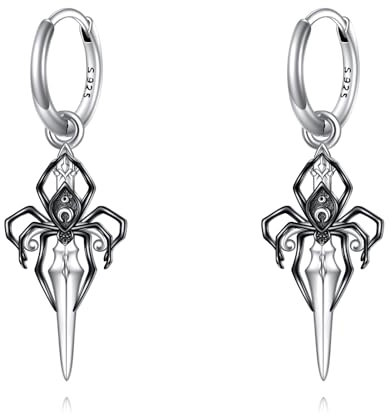 Spider Dagger Hoop Earrings 925 Sterling Silber Sword Drop Ohrringe Mond Schmuck Geschenke für Damen Männer Mädchen
