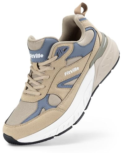 FitVille Sneaker Herren Laufschuhe Extra Weit Sportschuhe rutschfeste Turnschuhe Atmungsaktiv Straßenlaufschuhe Outdoor Jogging Fitness Bequeme Walking Schuhe Breite Füße,Beige,45 EU,Weit