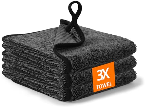 Leseed 3 Stück Mikrofasertücher Auto Trockentuch, 60 x 40 cm Microfasertücher Handtücher 600 GSM, Fusselfrei, Extrem Saugfähig, Grau Trockentuch Dusche Zum Reinigen Von Autos Und Motorrädern
