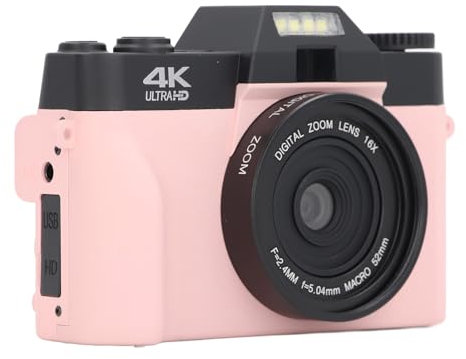 4K-Digitalkamera für Fotografie mit Autofokus, 48 ​​MP Vlogging-Kamera für YouTube, 3,0 Zoll 180 Flip-Screen, Kompakte Reisekamera, 16-Fach Anti-Shake-Vlogging-Kamera für ()