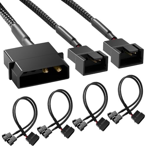 KUOQIY 4 Piezas Cable Adaptador de Molex a Ventiladores, Cable Adaptador de Alimentación para Ventilador de Refrigeración de 4 Pines Molex a 2 x 3 Pines / 4 Pines PMW 12 V
