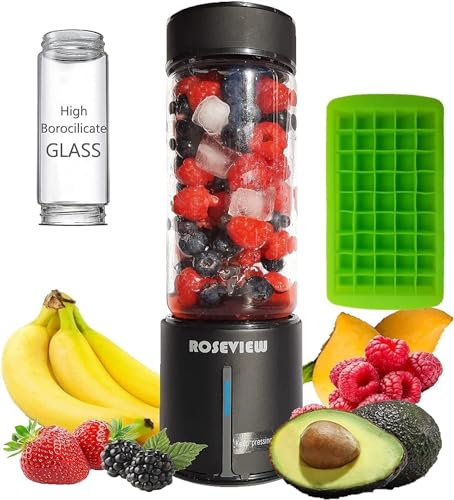 Smoothie blender Portable for smoothies Glass bottle Mini USB rechargeable Handheld 2 Speed battery powered hand blend Shakes Cup fruit juicer (Matte Black)