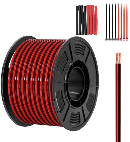 Piwaal 16AWG Bobina di filo 1,3mm² 25ft per bobina 16 Gauge 2 conduttori filo parallelo (rosso 7,62M nero 7,62M) filo di rame nudo per strisce LED/lampadine/lampade.