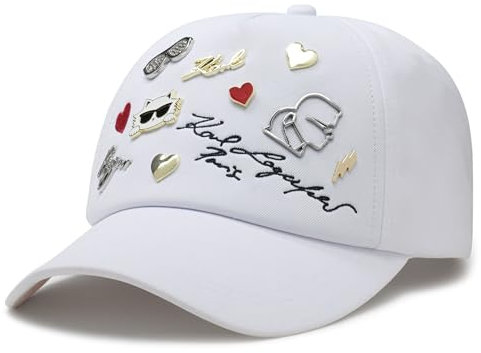 KARL LAGERFELD Damen Charms Baseball Cap Pins Hat Beanie-Mütze, Weiss/opulenter Garten, Einheitsgröße