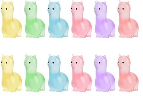 12 Stück Mini-Tiere aus Kunstharz, 6 Farben Mini-Alpaka-Statue mit Leuchtenden Motiven Winzige Alpaka-Figuren aus Kunstharz Niedliche Mini-Gartendekoration für Heimwerker Miniatur-Landschaft
