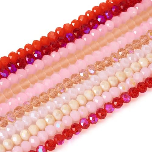 PandaHall - 10 hebras de cuentas de cristal facetadas redondas de cristal rojo y rosa, cuentas espaciadoras sueltas a granel para pulseras de amistad, collares, aretes, joyería