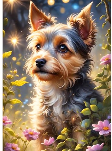 CEOVR Peinture Diamant Art Kits Complet Chien 5D Diamond Painting Adultes,DIY Kit Diamond Painting 30x40 cm,Animal Diamant Painting Peinture Set,Fleurs et Chien Diamant Painting Kits