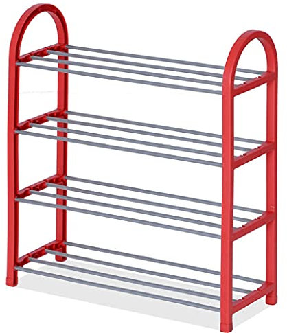 Generisch Verstellbares Schuhregal aus Metall für Eingangsbereich, Flur und Schrank. Freistehendes, platzsparendes Schuhregal (rot)