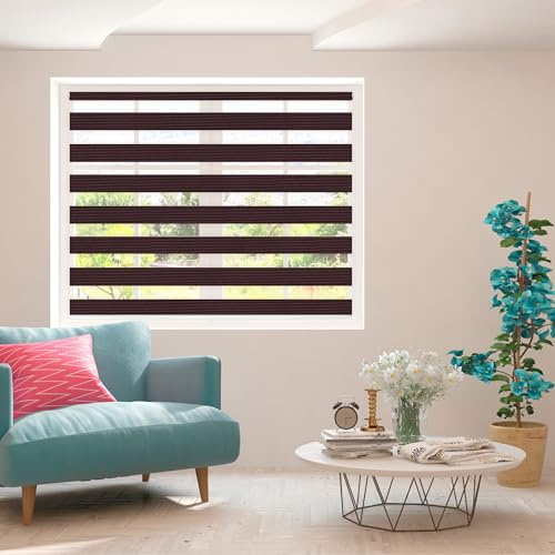 Zebra Blind Day and Night Roller Blind Aluminium Frame Dual Layer Fabric Modern Window Blind Easy to Install Privacy Living Room Kitchen Bedroom Bathroom 155 cm Drop (Dark Brown, 140cm Width)