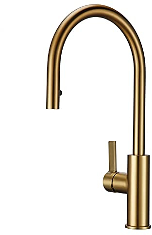 JXIPANUL Küchenarmatur aus gebürstetem Gold, ausziehbare Küchenspüle aus Messing, um 360 Grad drehbar, Einhebel-Mischbatterie für heißes und kaltes Wasser