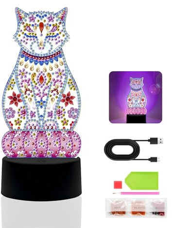 3D Diamante Luces de Noche, Pintar con Diamantes para Niños, 7 Colores Ajustables, Alimentación USB/Batería, Luz Nocturna de Pintura de Diamantes, Juego de Juguetes de Bricolaje, Regalo Niña 5-12Años