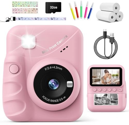 TIATUA Camara Fotos Infantil instantanea, 3,0'' HD 48 MP Cámara Instantánea para Niños con Tarjeta de 32 GB y Papel de Impresión, HD 1080P Cámara Instantánea para Niños y Niñas 3 a 12 Años