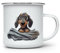 MAXIKIWI - Taza de camping esmaltada duradera para café o té para uso en interiores y exteriores, lindo perro salchicha divertido, 350 ml