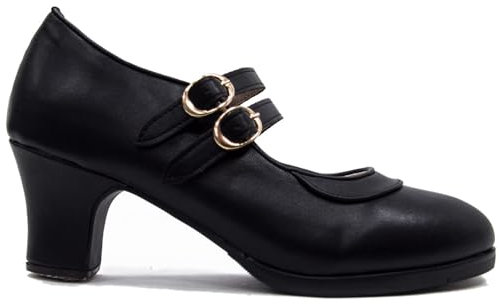 El Rocio desde 1980 Zapato De Flamenco con Doble Suela y 2 Correas (Negro, Sistema Tallas Calzado EU, Adulto, Números, Mediano, 36)