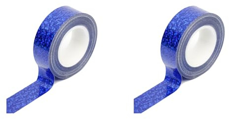 Mcoser Lot de 2 rouleaux de ruban adhésif Washi bleu solide effet holographique pailleté - 1,5 cm x 2
