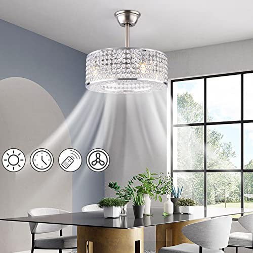 FDTMGW Ventilador de Techo de Cristal de 18'' con luz y Control Remoto, Estilo Industrial, para Sala de Estar, Dormitorio, candelabro Decorativo, Ventilador de 7 aspas, Montaje Empotrado, Ventilador