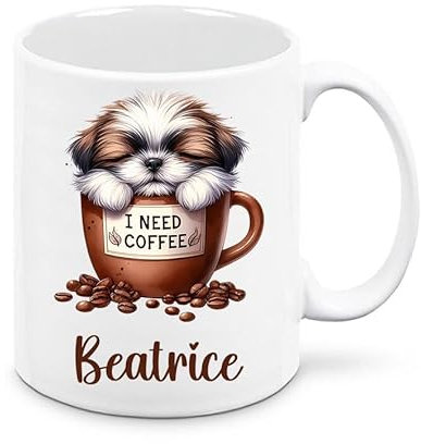 Mr. Gadgets Tasse aus Keramik, 350 ml, Hundemotiv, personalisierbar mit Namen (Shih Tzu)