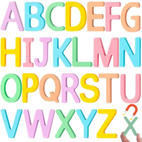 VioraWhite 26 PCS Food-Grade Silicone ABC Magnetic Alphabet Letters Kit Educational Alphabet Fridge Magnets for Toddlers 1-3 - Magnetic Letters Classroom Learning with Storage Box(Macaron)