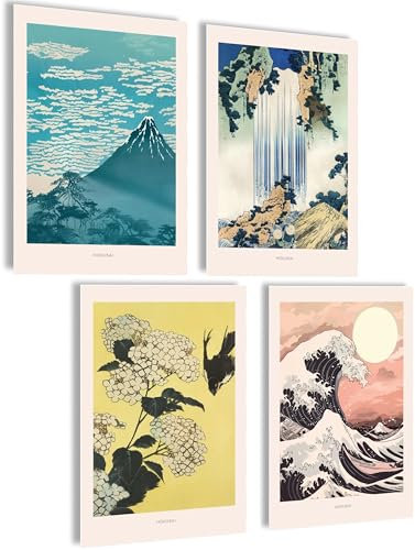 mojoliving Japan Poster Japan Deko Japanische Deko Aesthetic Bilder Anime Japanische Bilder Anime Poster Bilder Wohnzimmer Japan Geschenk (Hokusai Set)