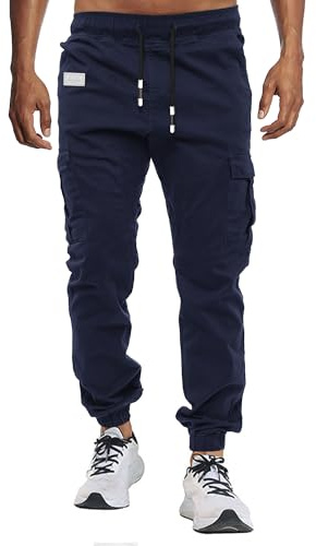 VMSUCIJ Mens Cargo Trousers Joggers for Men UK Work Trousers Outdoor Pants Cotton Chinos Regular Fit Multi-Pocket,Blue 02,XL