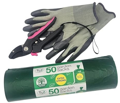 50 TidyZ Heavy Duty Garden Waste Bags. Made from 100% Recycled Plastic. Extra Strong Green Refuse Sacks. Thick Tear Resistant. 50L Large Capacity