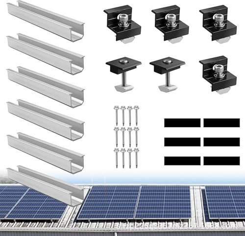 Kit de support de panneau solaire avec pince d'extrémité : support de panneau solaire PV avec rails profilés en aluminium de 12 cm et pince de 30 à 35 mm d'épaisseur réglable pour toit plat
